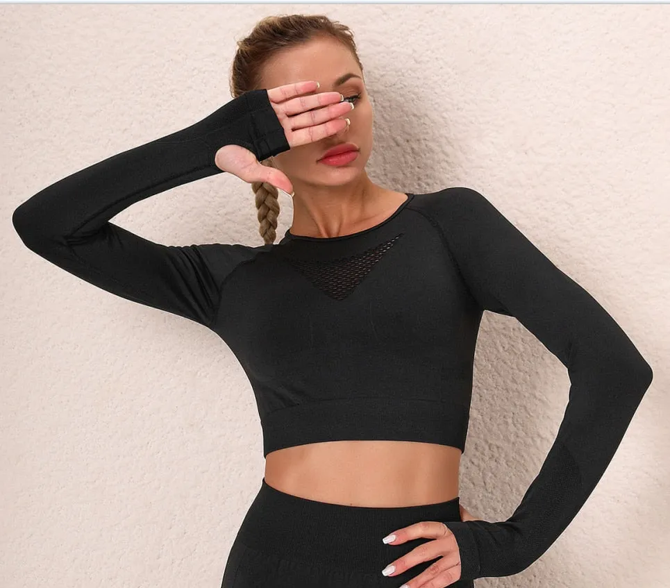 046 Long Sleeve Crop Top & Peach Shape  Fitness  Workout Leggings