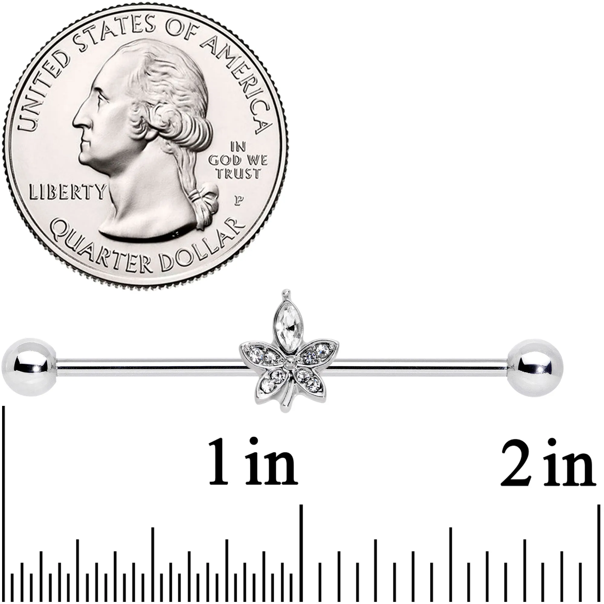 14 Gauge Clear Gem Beautiful Flower Industrial Barbell 38mm