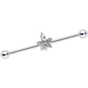 14 Gauge Clear Gem Beautiful Flower Industrial Barbell 38mm