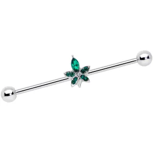 14 Gauge Green Gem Beautiful Flower Industrial Barbell 38mm