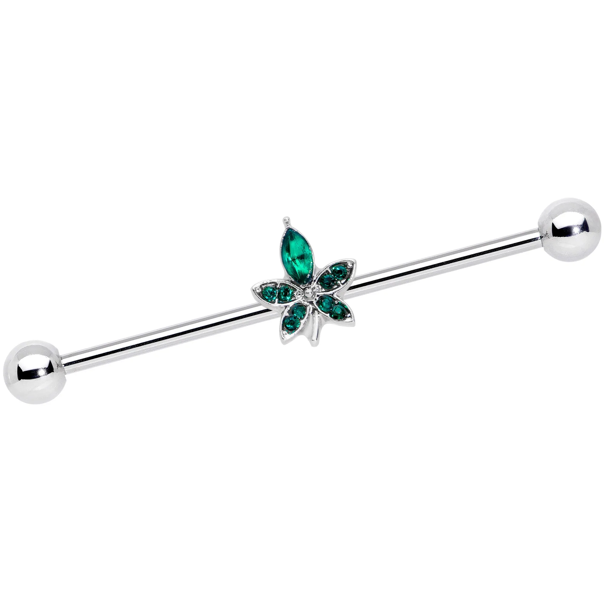 14 Gauge Green Gem Beautiful Flower Industrial Barbell 38mm