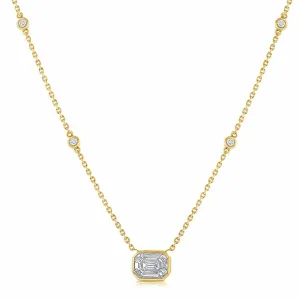 14KT Gold Diamond Illusion Emerald Cut Bezel Necklace