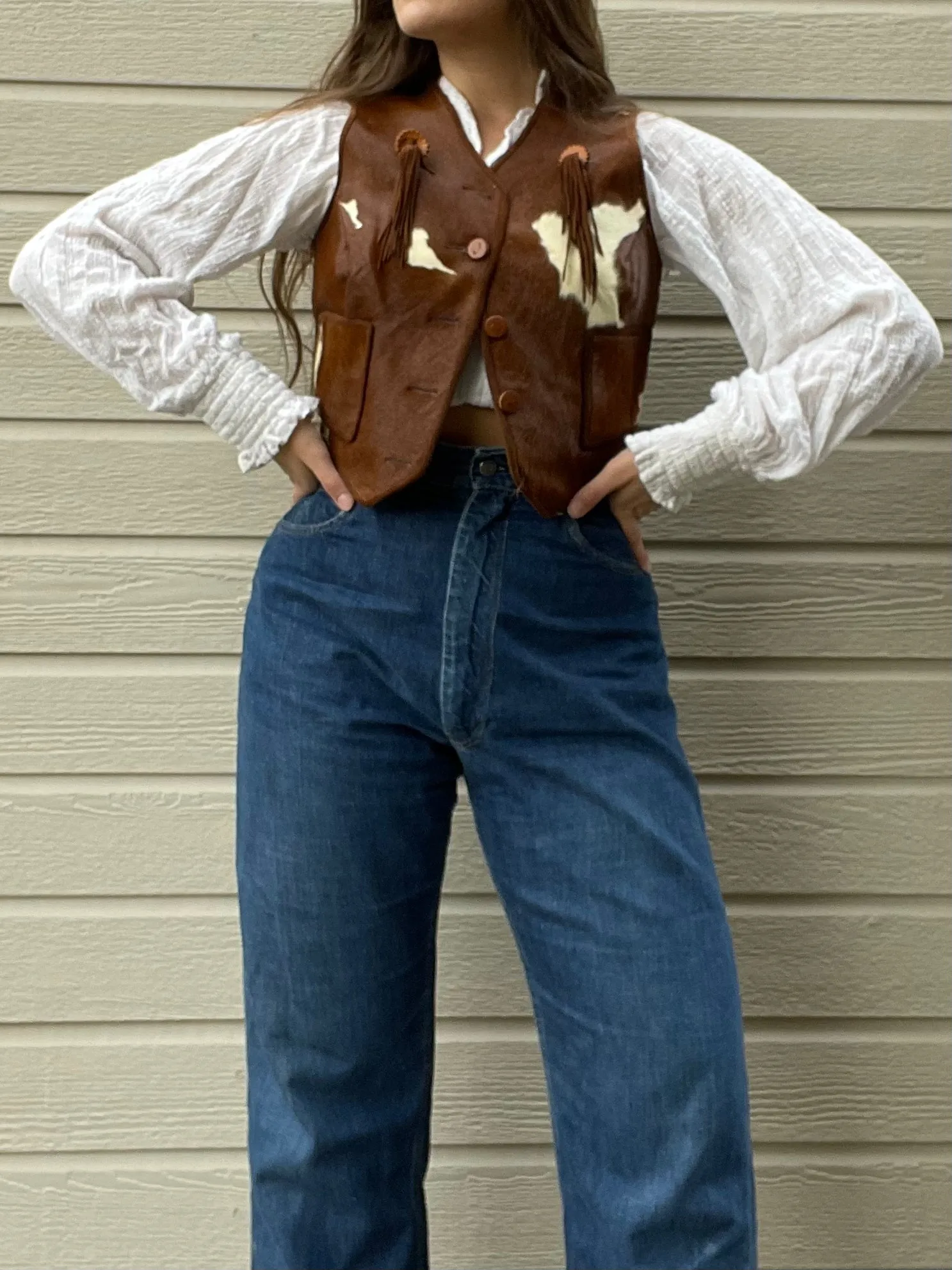 1940s Pony Hair Hair on Hide Suede Fringe Western Vest Rare
