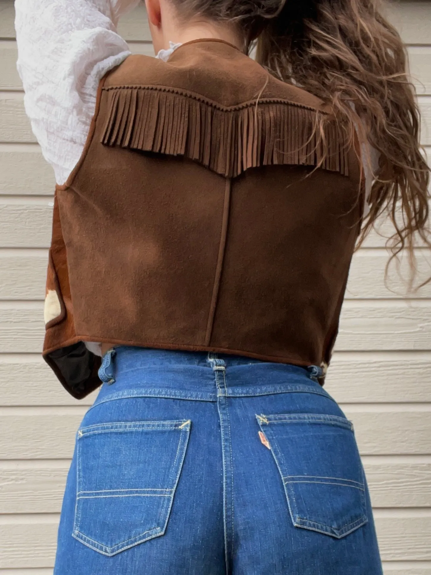 1940s Pony Hair Hair on Hide Suede Fringe Western Vest Rare