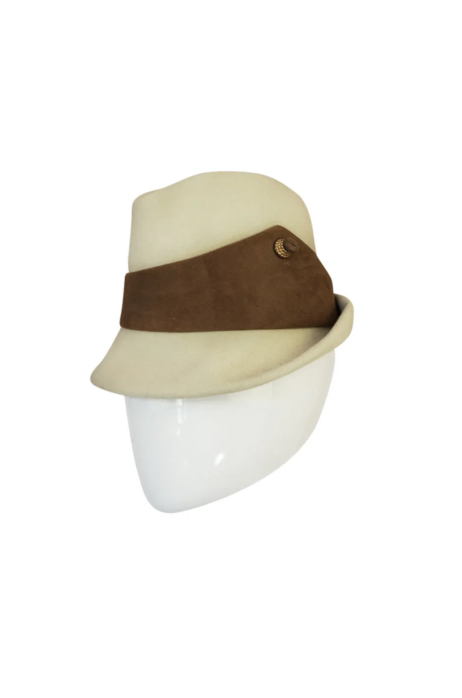 1960s Chic Taupe and Cream Christian Dior Fedora Hat