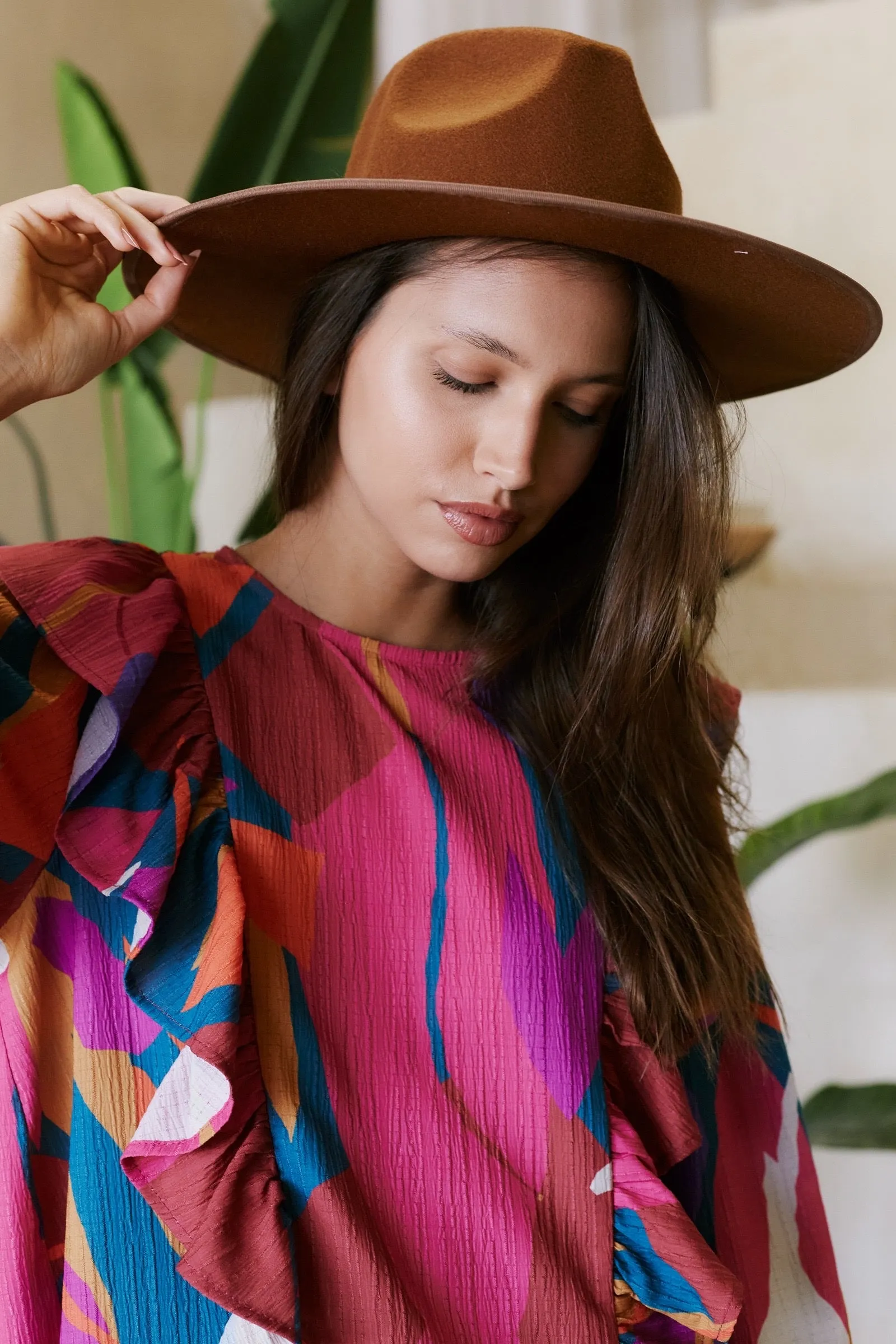 Abstract Ruffle Blouse