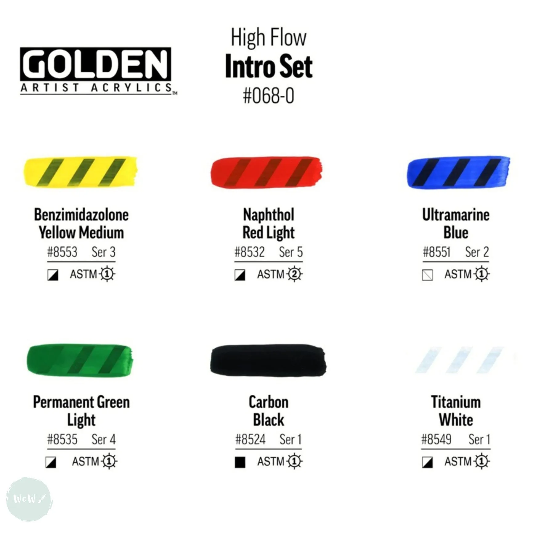 Acrylic Paint Set- Golden HIGH FLOW - 6 x 30ml Bottles ASSORTED