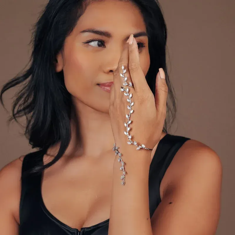 Adjustable Leaf Cubic Zircon Hand Palm Bracelet