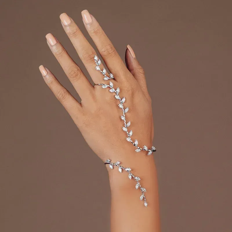 Adjustable Leaf Cubic Zircon Hand Palm Bracelet