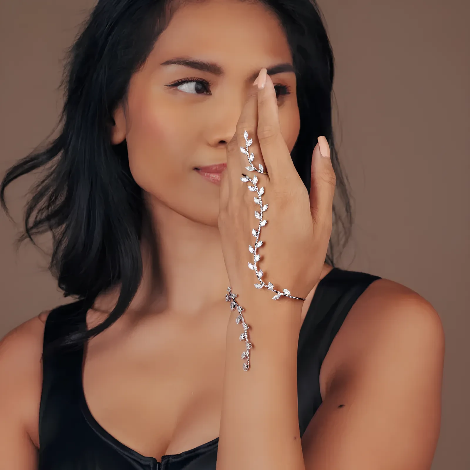 Adjustable Leaf Cubic Zircon Hand Palm Bracelet