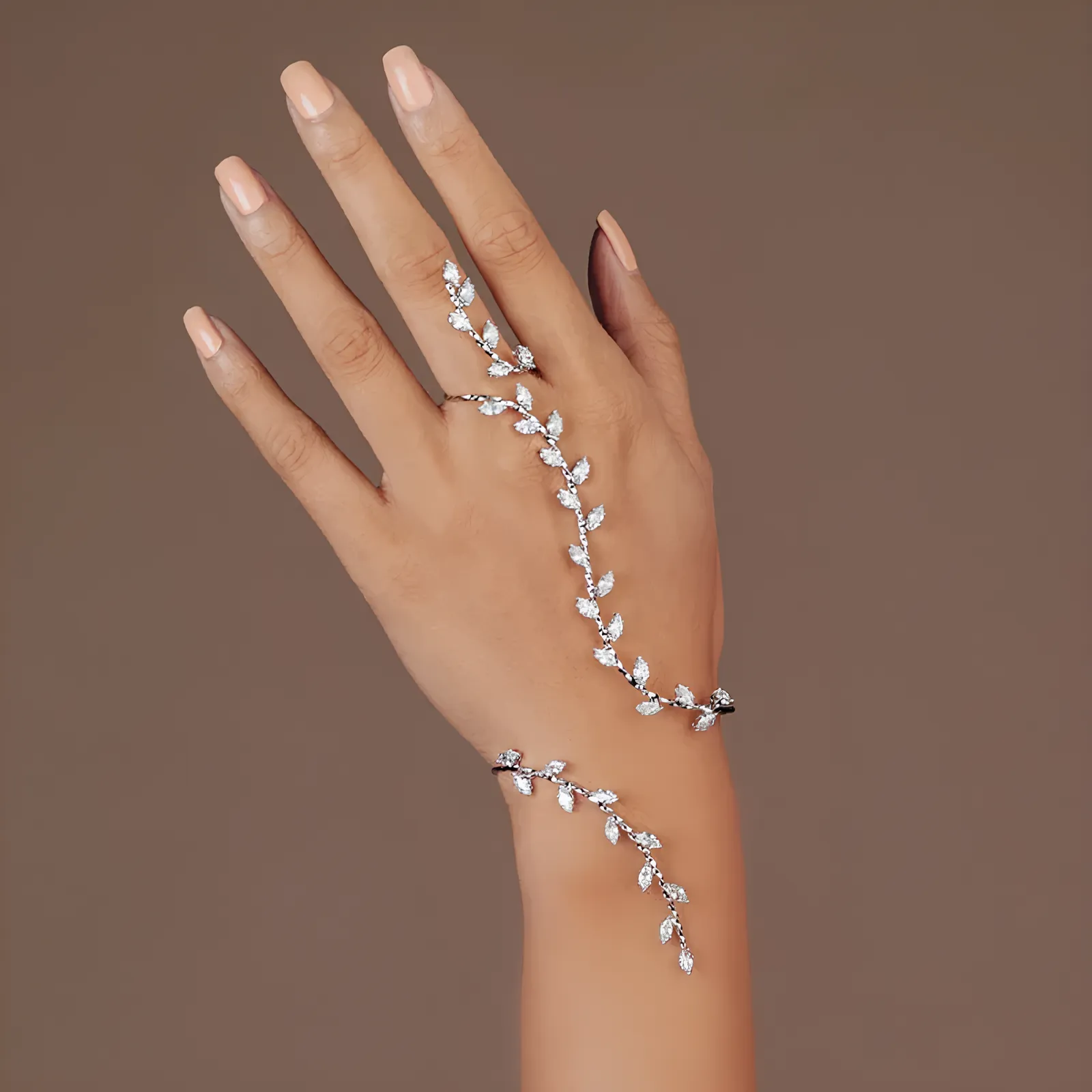 Adjustable Leaf Cubic Zircon Hand Palm Bracelet