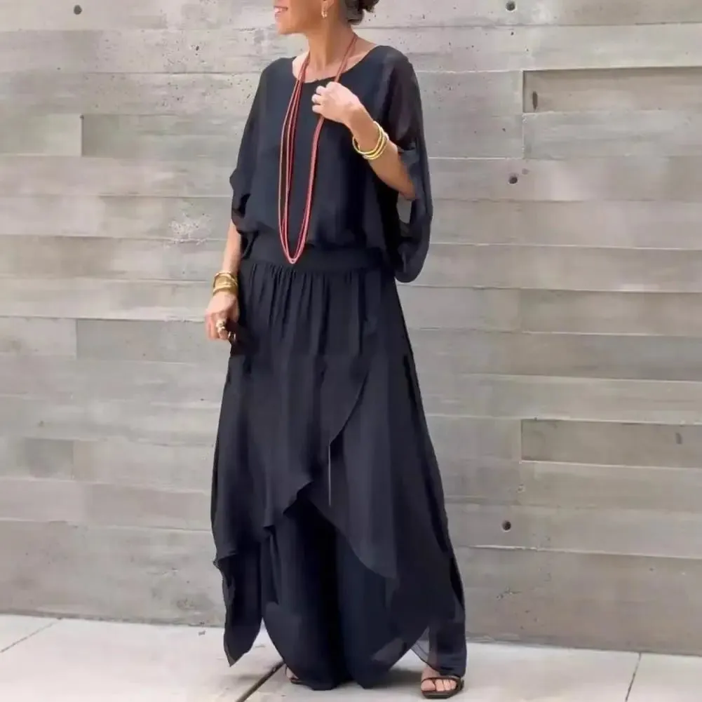 Airelle Two-Piece | 2-Piece Women’s Chiffon Top & Wide-Leg Pants Set