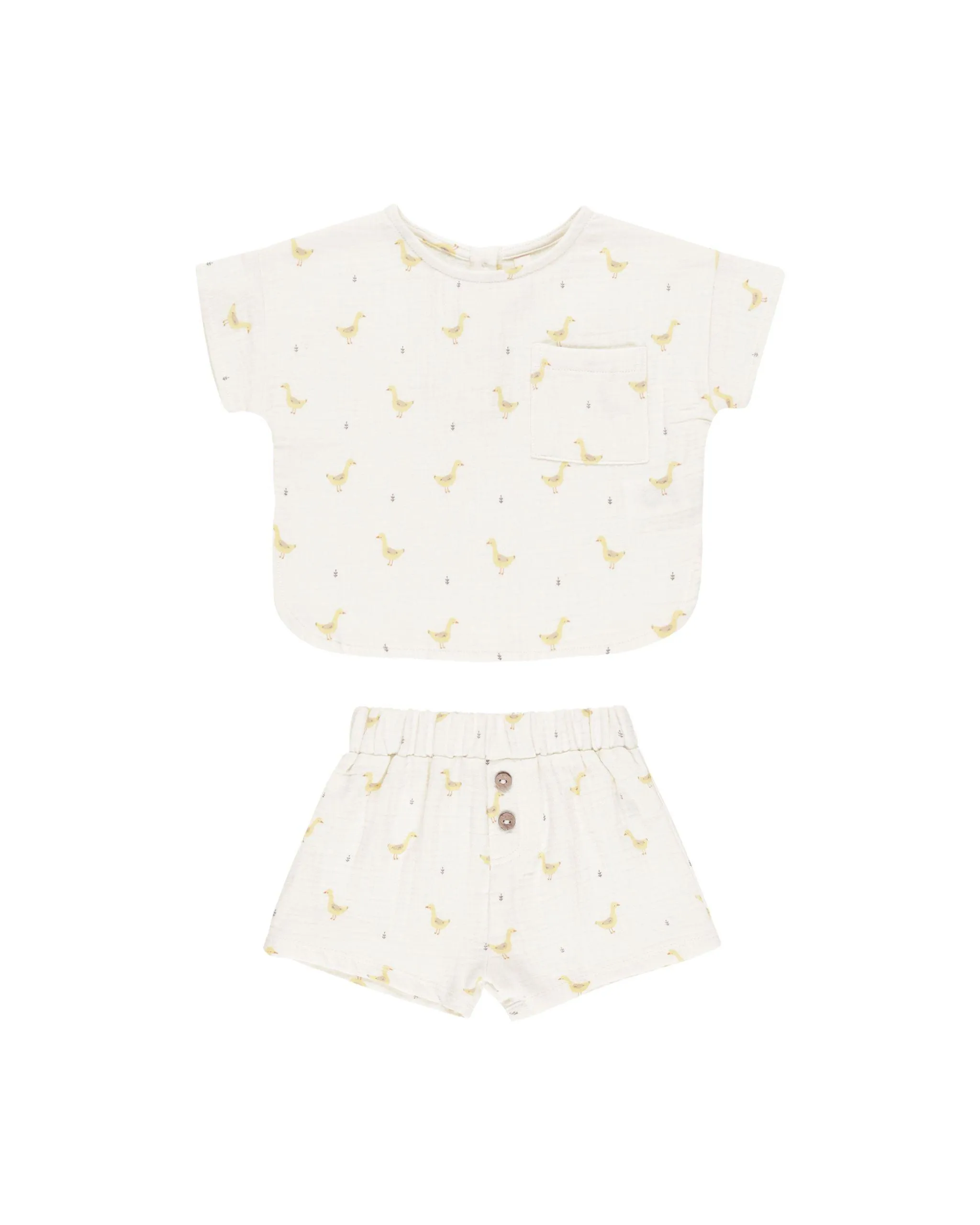 Baby Boy Sets| Woven Boxy Top and Short Set- Geese | Quincy Mae