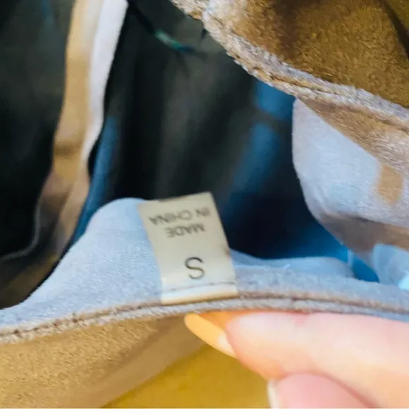 Badgley Mischka Faux Suede Gray and Teal Wrap Trench Coat with Pockets