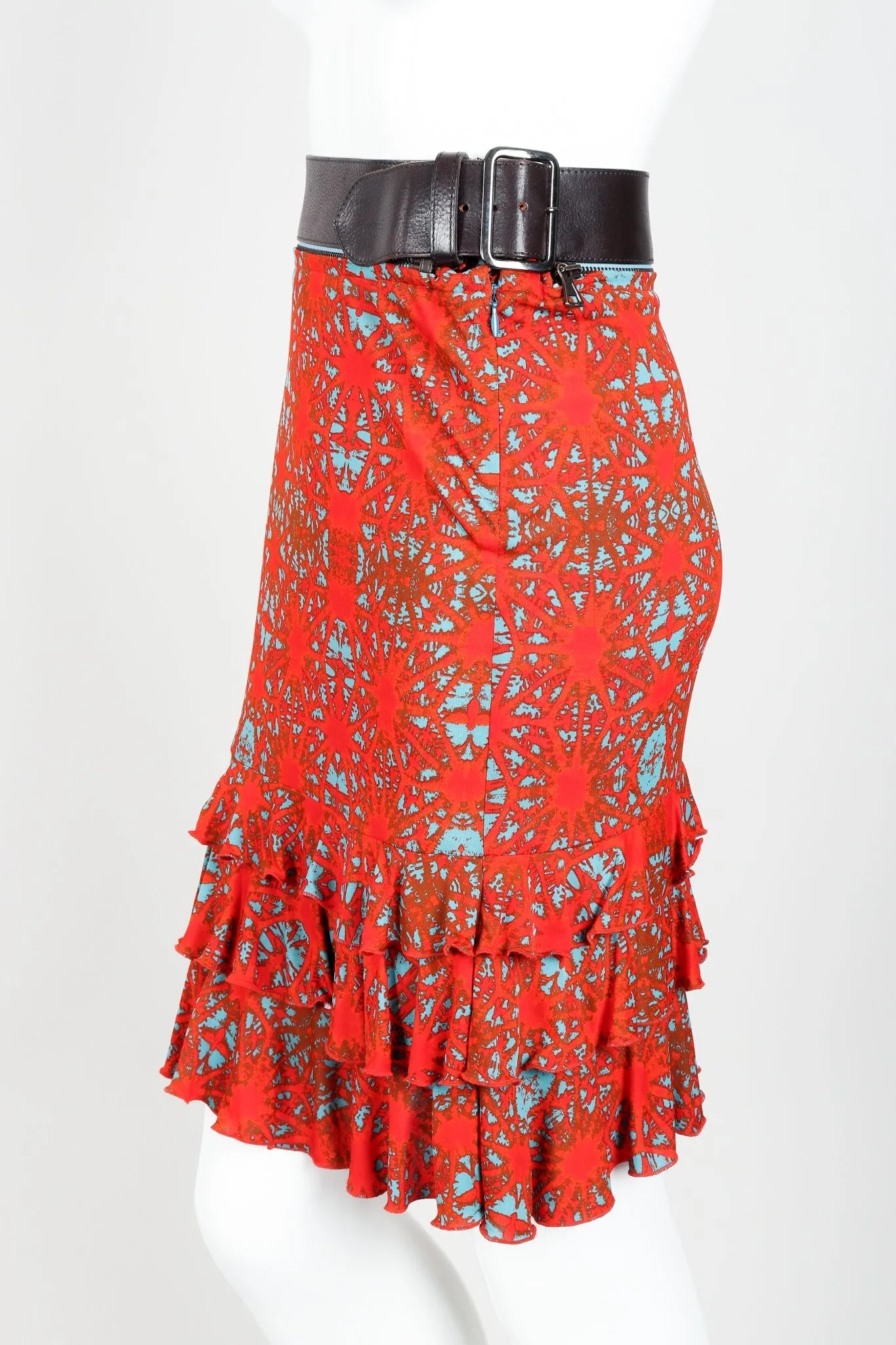 Belted Ruffle Print Skirt