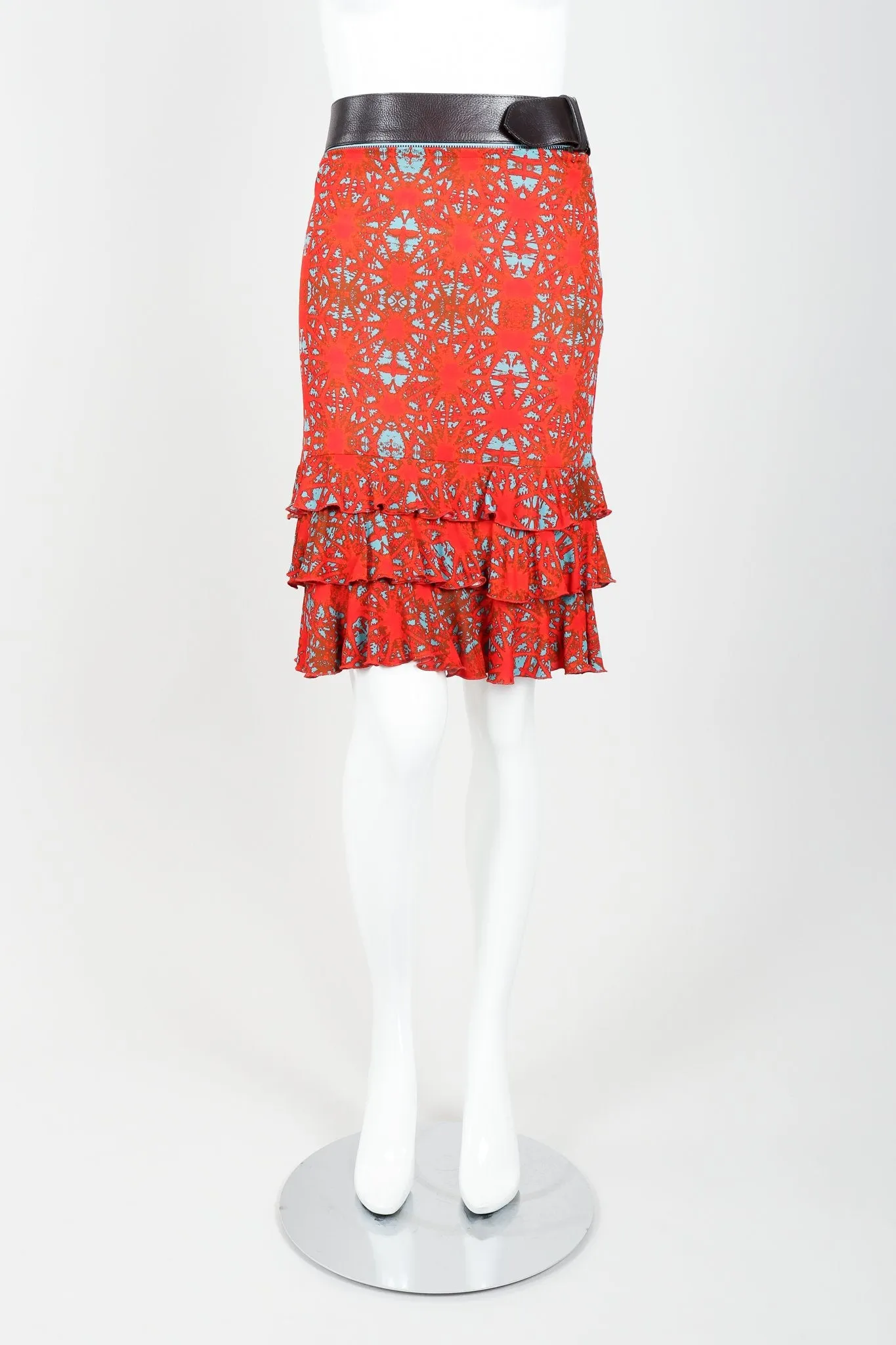 Belted Ruffle Print Skirt