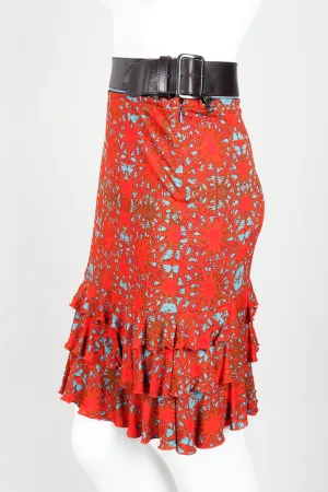Belted Ruffle Print Skirt