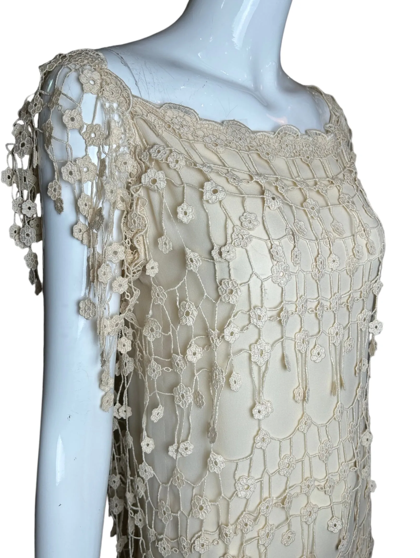 Biagotti Ditsy Cream Crochet Lace Dress