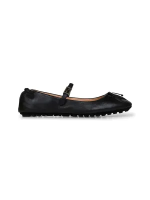 Black nappa leather Baguette ballet flats