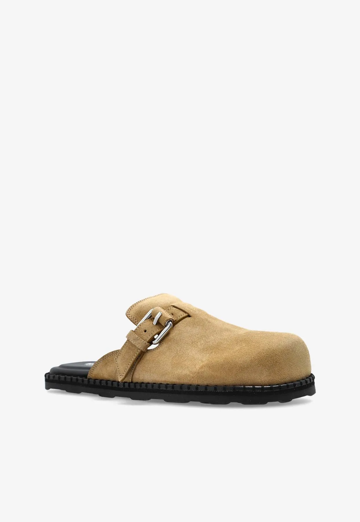 Buckle Suede Flat Mules