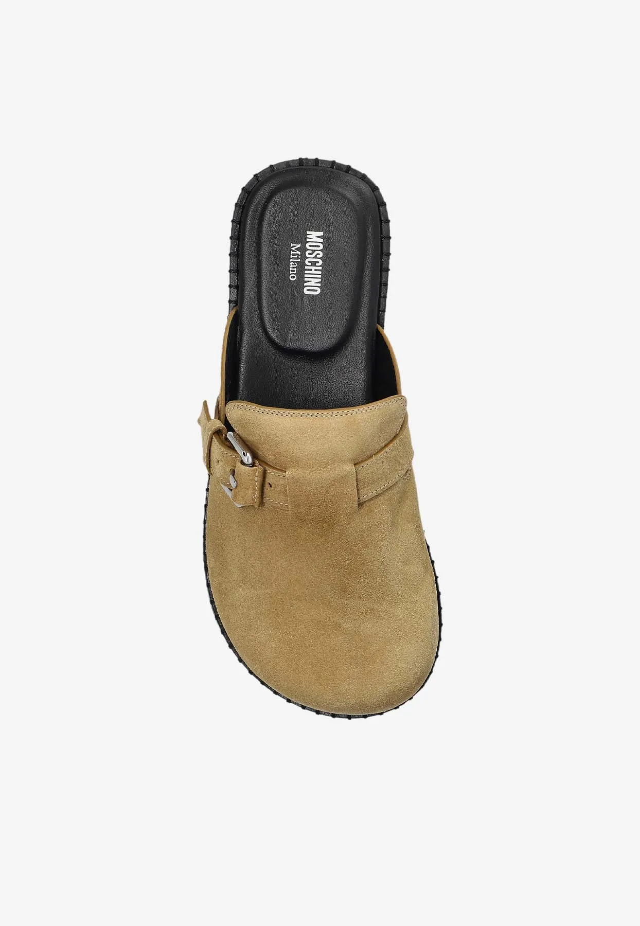 Buckle Suede Flat Mules
