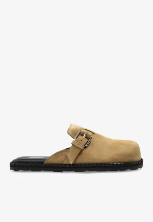 Buckle Suede Flat Mules