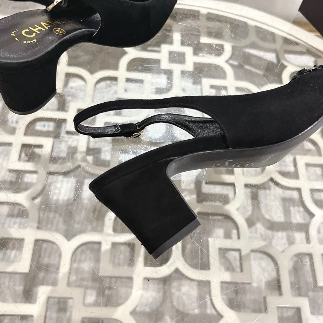 CC 25C Slingback Flats Black Suede 213333