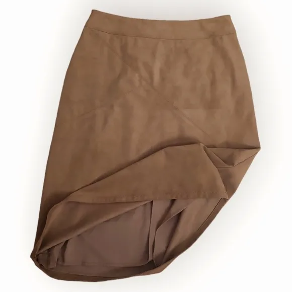 Chico's Gingersnap Faux Suede Zip Back Asymmetrical Stitching Midi Skirt 00