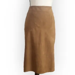 Chico's Gingersnap Faux Suede Zip Back Asymmetrical Stitching Midi Skirt 00