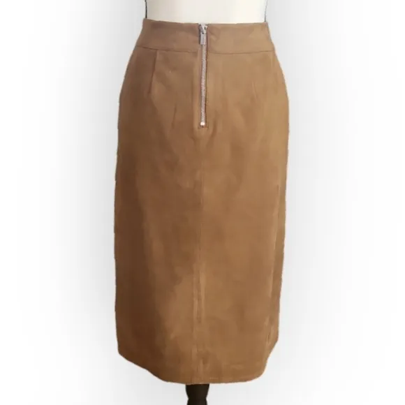 Chico's Gingersnap Faux Suede Zip Back Asymmetrical Stitching Midi Skirt 00