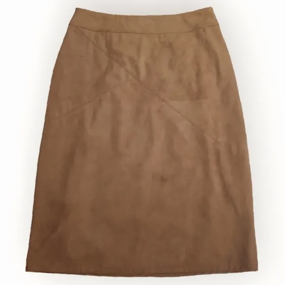 Chico's Gingersnap Faux Suede Zip Back Asymmetrical Stitching Midi Skirt 00