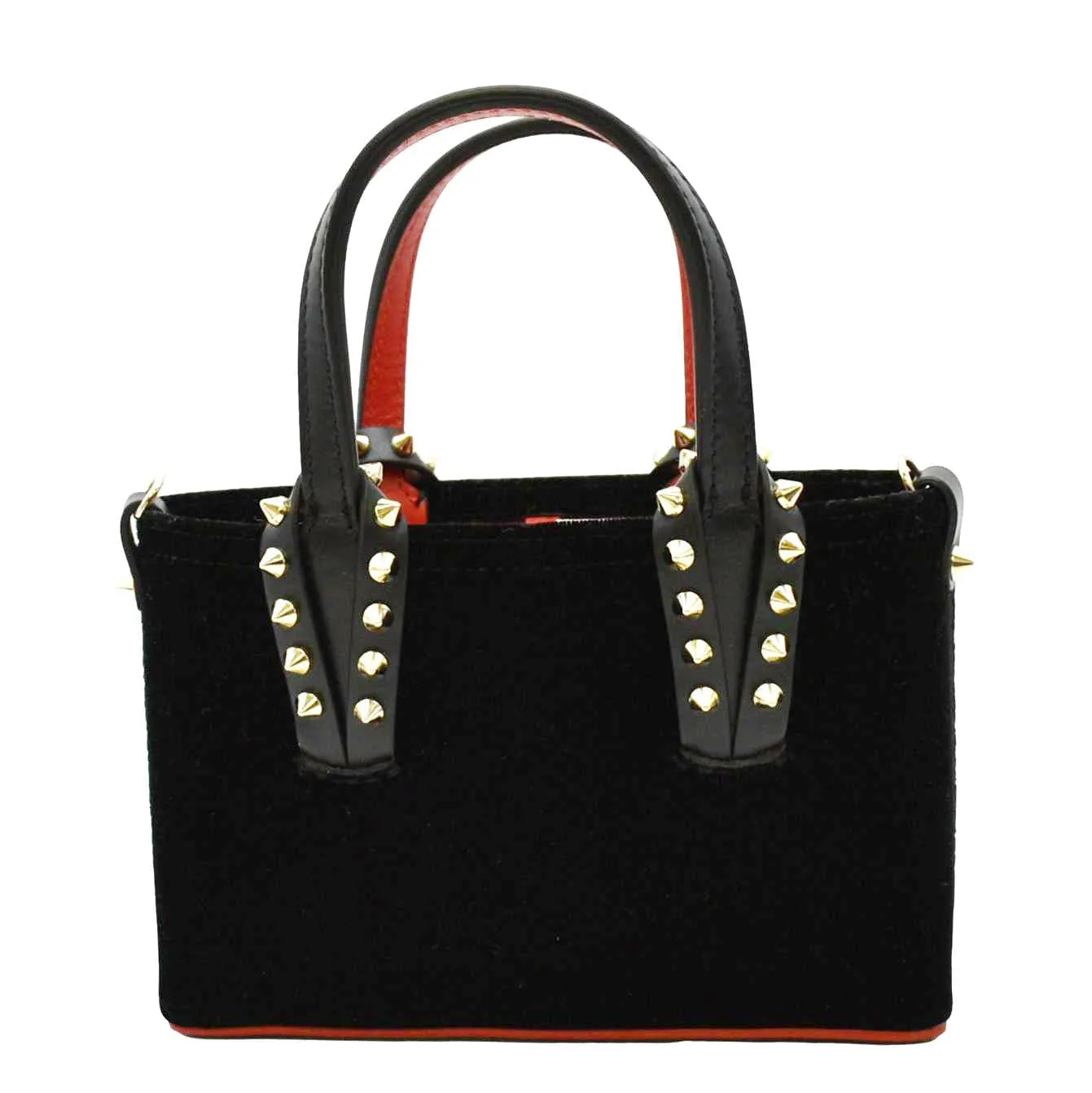 CHRISTIAN LOUBOUTIN Cabata Eyelet Velour Suede Tote Shoulder Bag Black