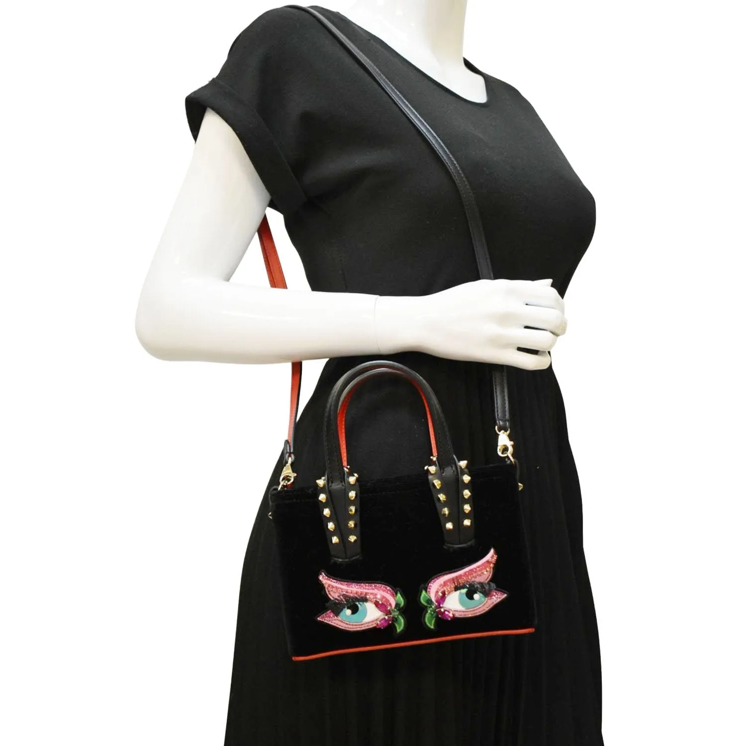 CHRISTIAN LOUBOUTIN Cabata Eyelet Velour Suede Tote Shoulder Bag Black
