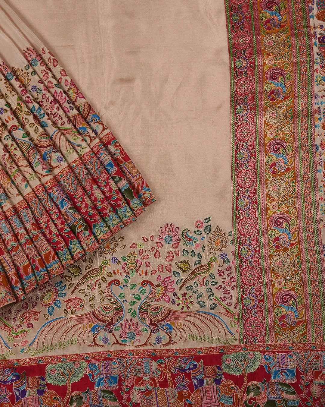 Cream Silk Viscose Jamdani Woven Saree With Silk Woven Blouse