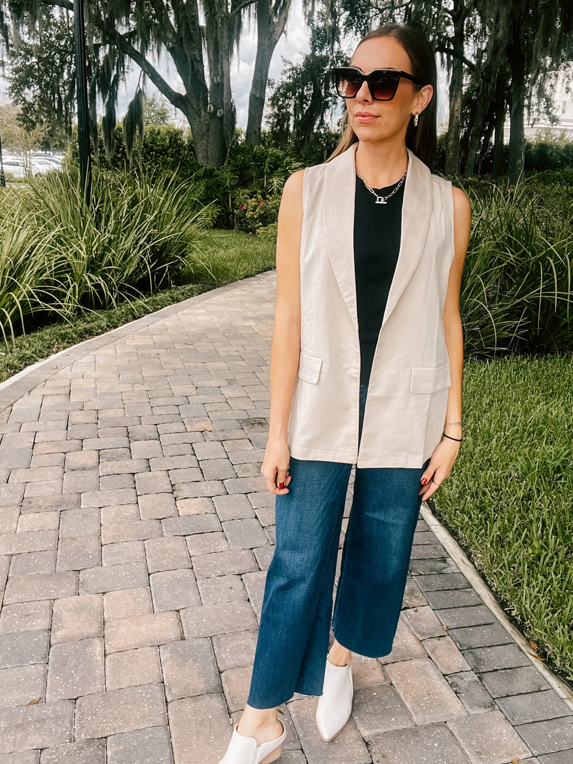 Cream Woven Blazer Vest