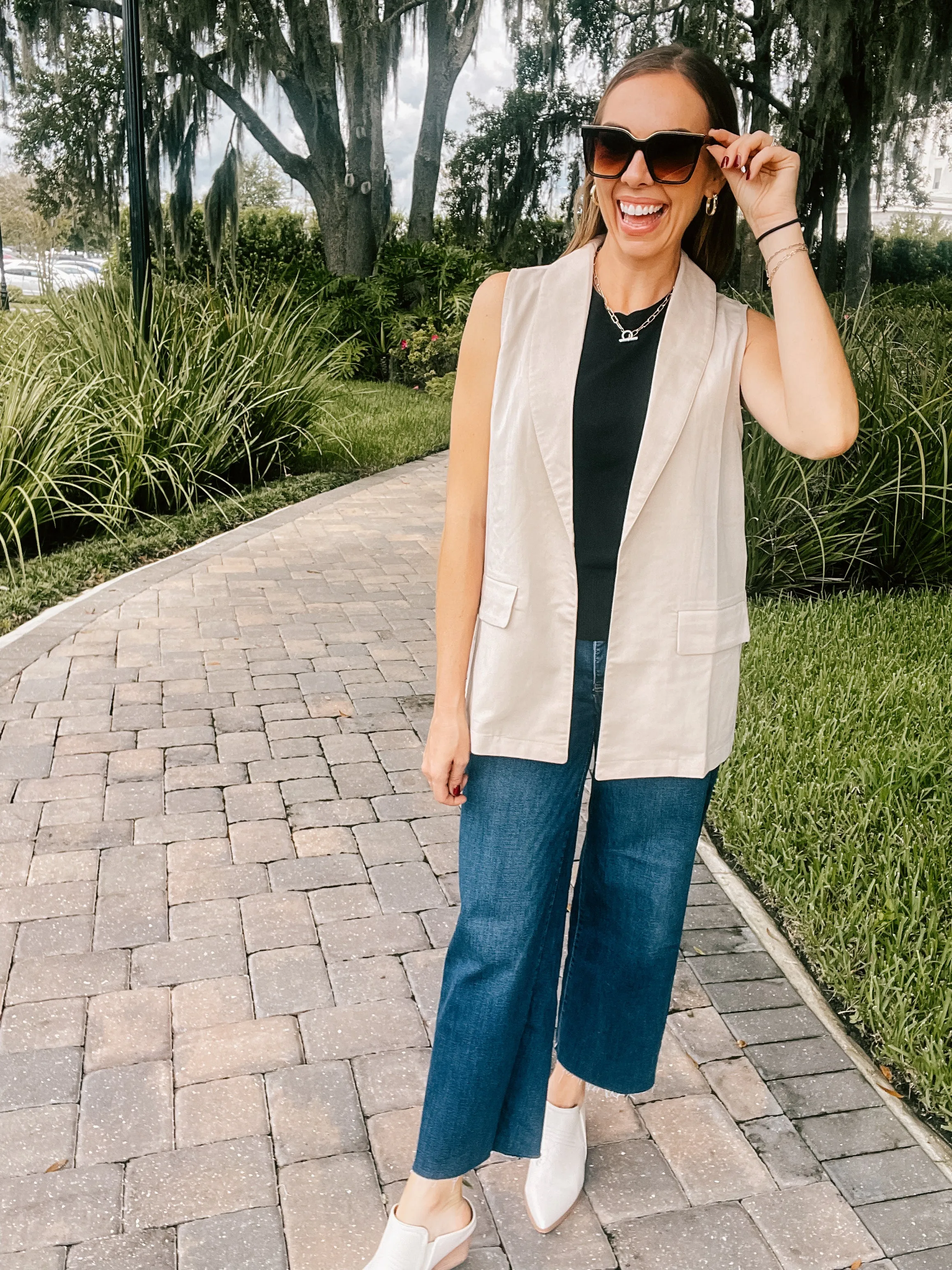 Cream Woven Blazer Vest
