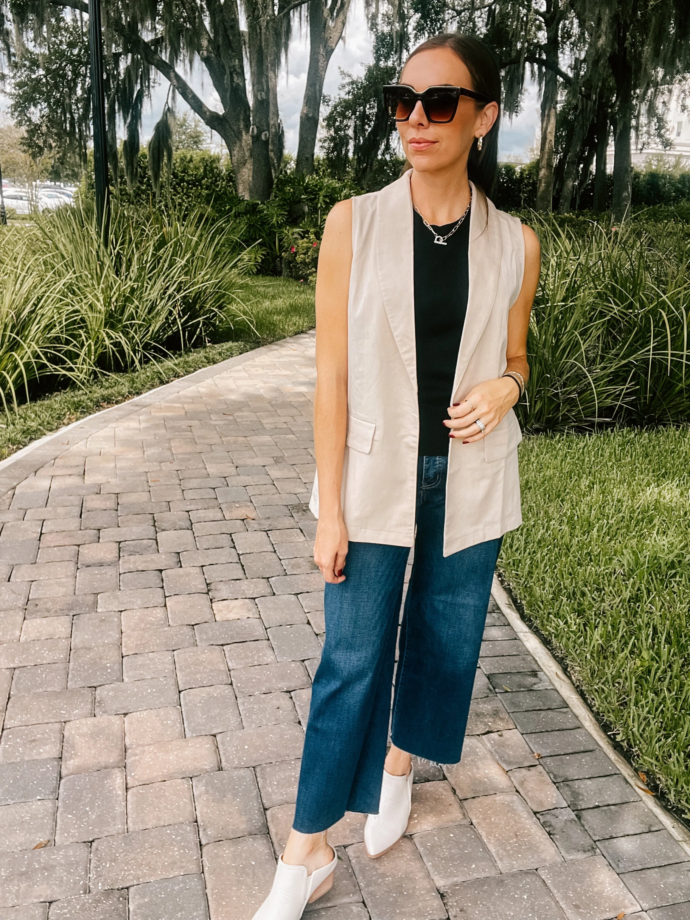 Cream Woven Blazer Vest