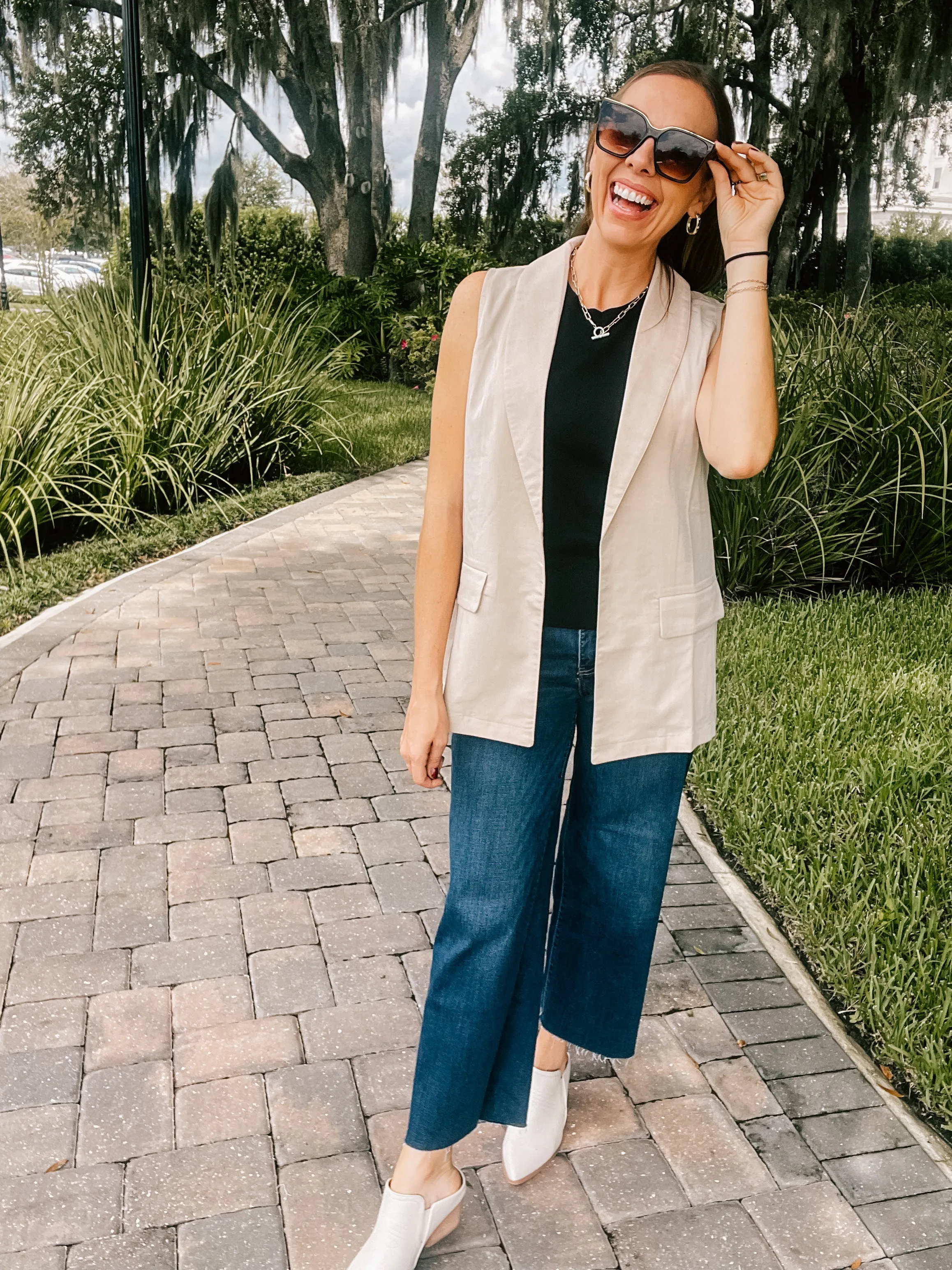 Cream Woven Blazer Vest