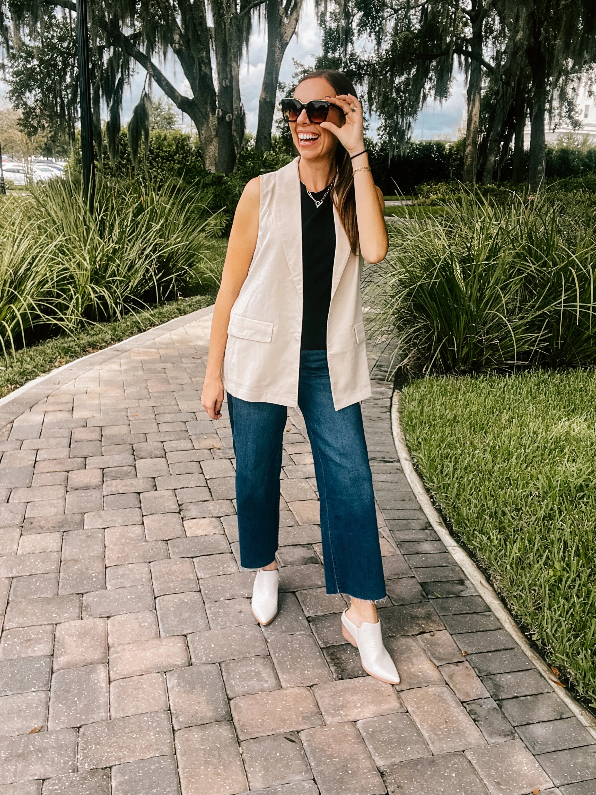 Cream Woven Blazer Vest