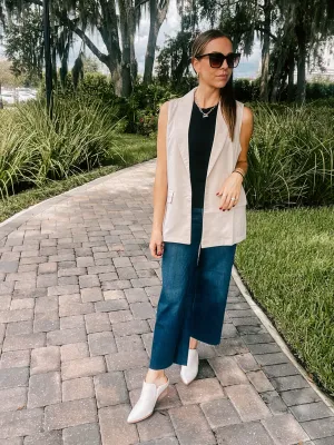 Cream Woven Blazer Vest