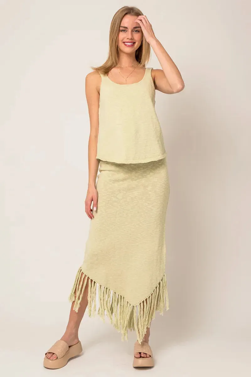 Crop Tank Top & Tassel Knitted Midi Skirt Set