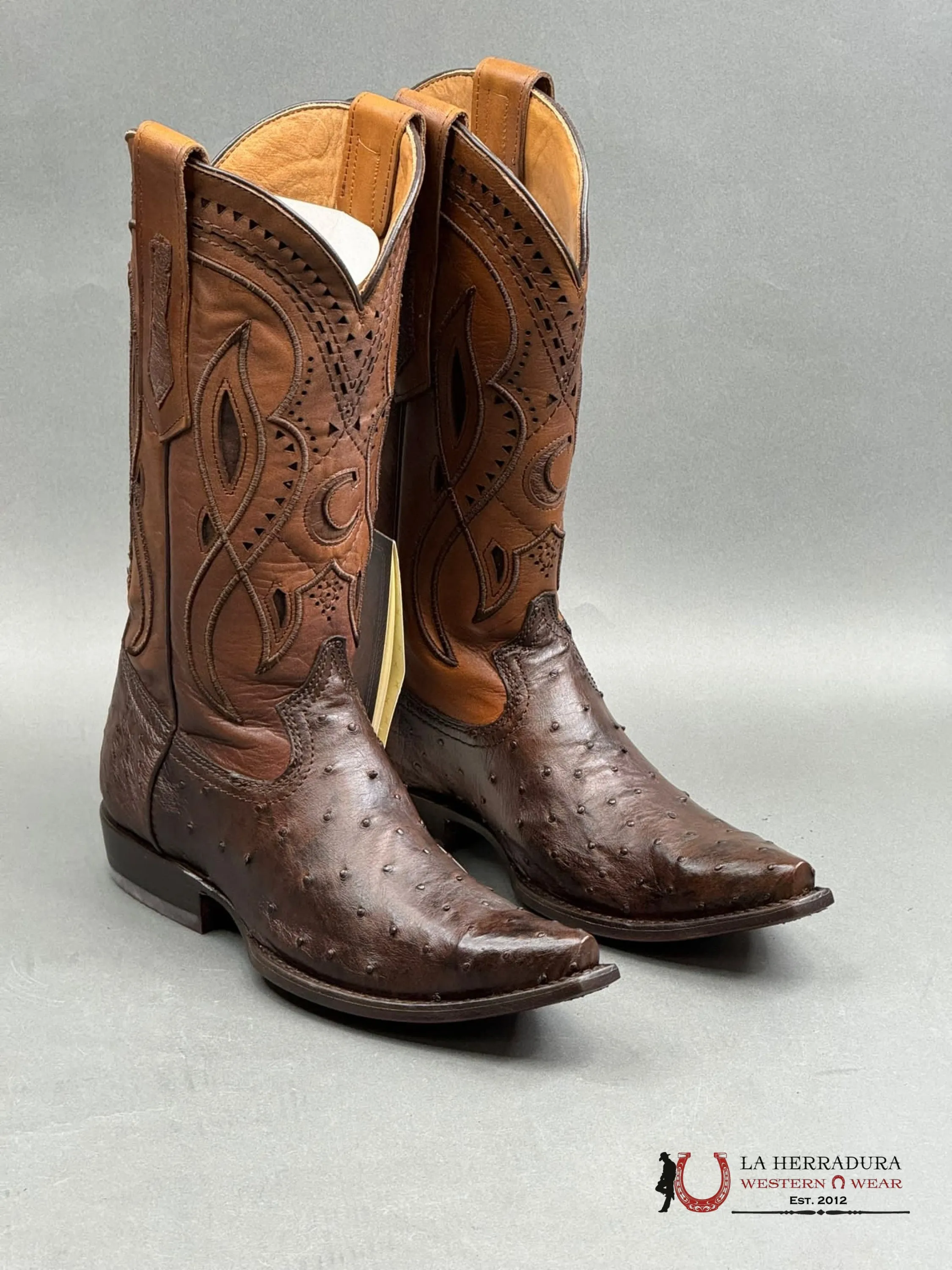 CUADRA BOOTS OSTRICH EVEREST CHOCOLATE LASER & WOVEN SNIP TOE