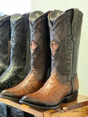CUADRA BOOTS OSTRICH FLAME CAFE LASER & WOVEN ROUND TOE
