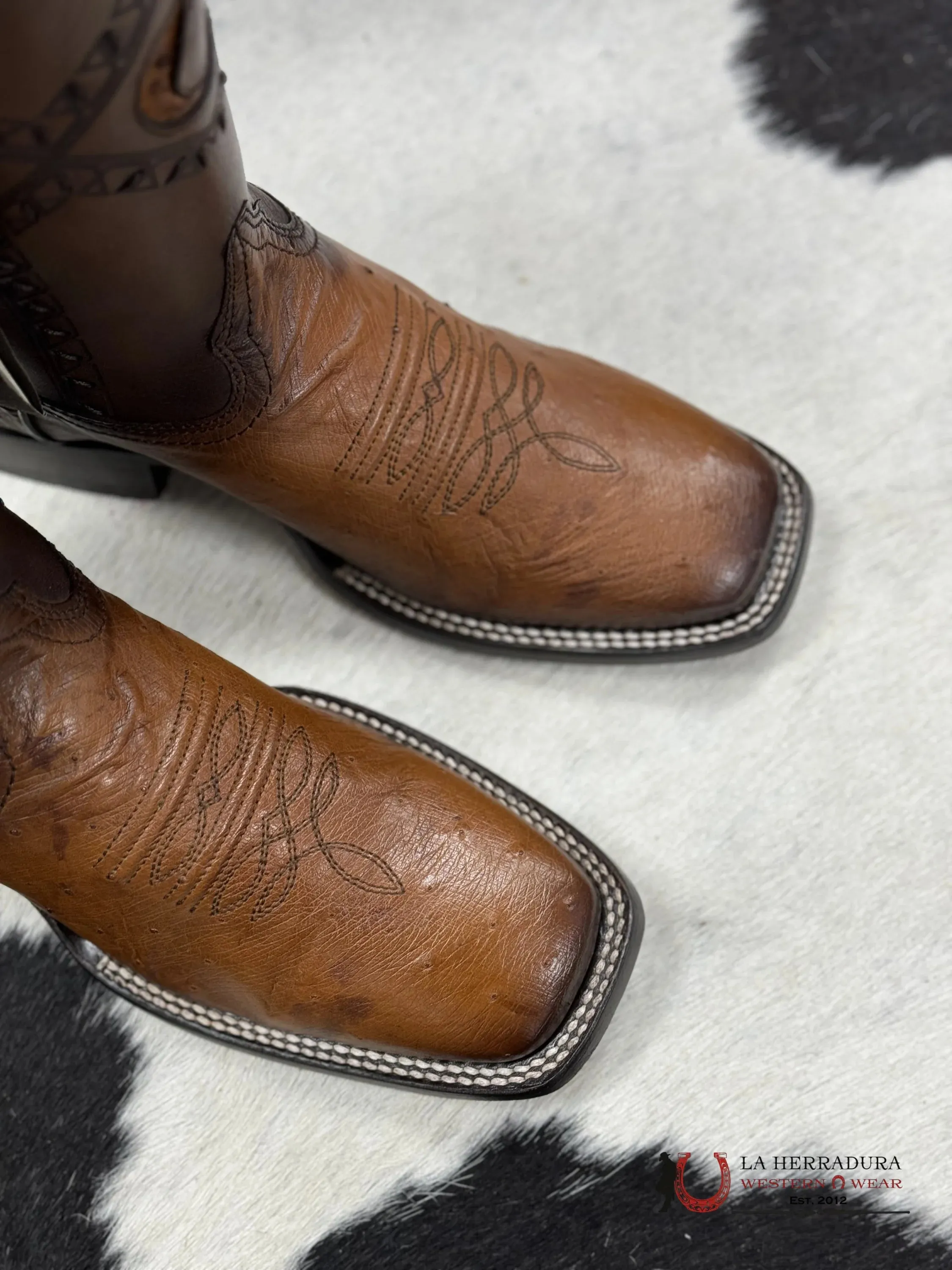 CUADRA BOOTS PANZA DE AVESTRUZ FLAME HONEY LASER & WOVEN SQUARE TOE