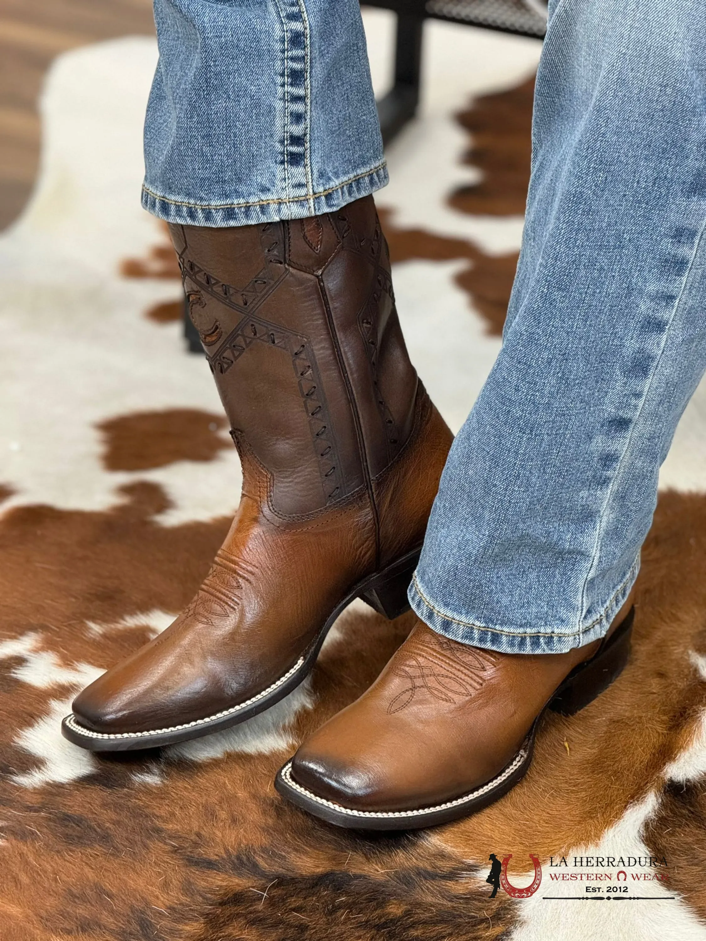 CUADRA BOOTS PANZA DE AVESTRUZ FLAME HONEY LASER & WOVEN SQUARE TOE
