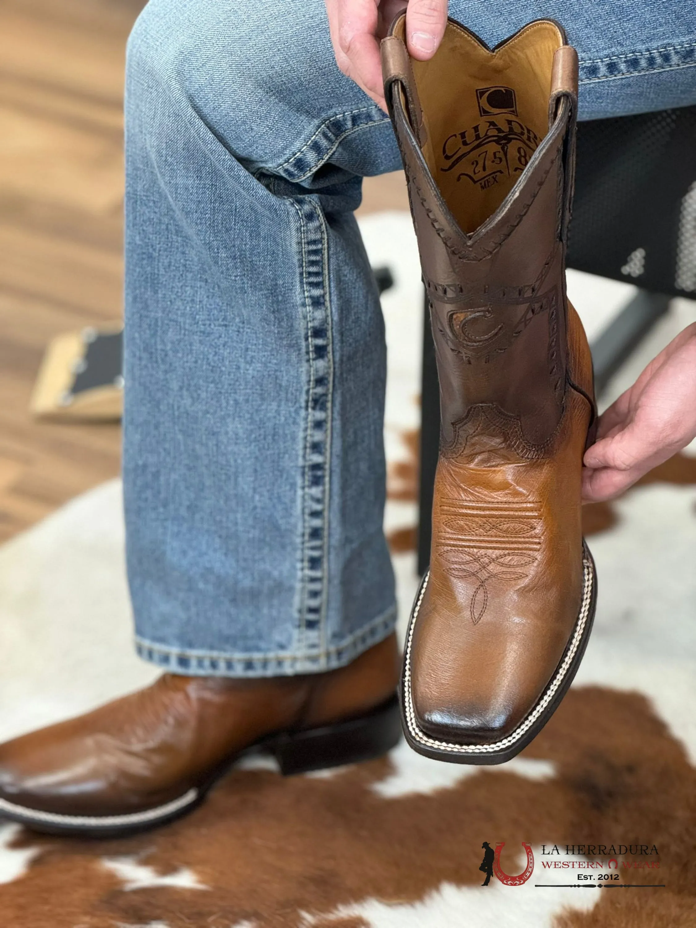 CUADRA BOOTS PANZA DE AVESTRUZ FLAME HONEY LASER & WOVEN SQUARE TOE
