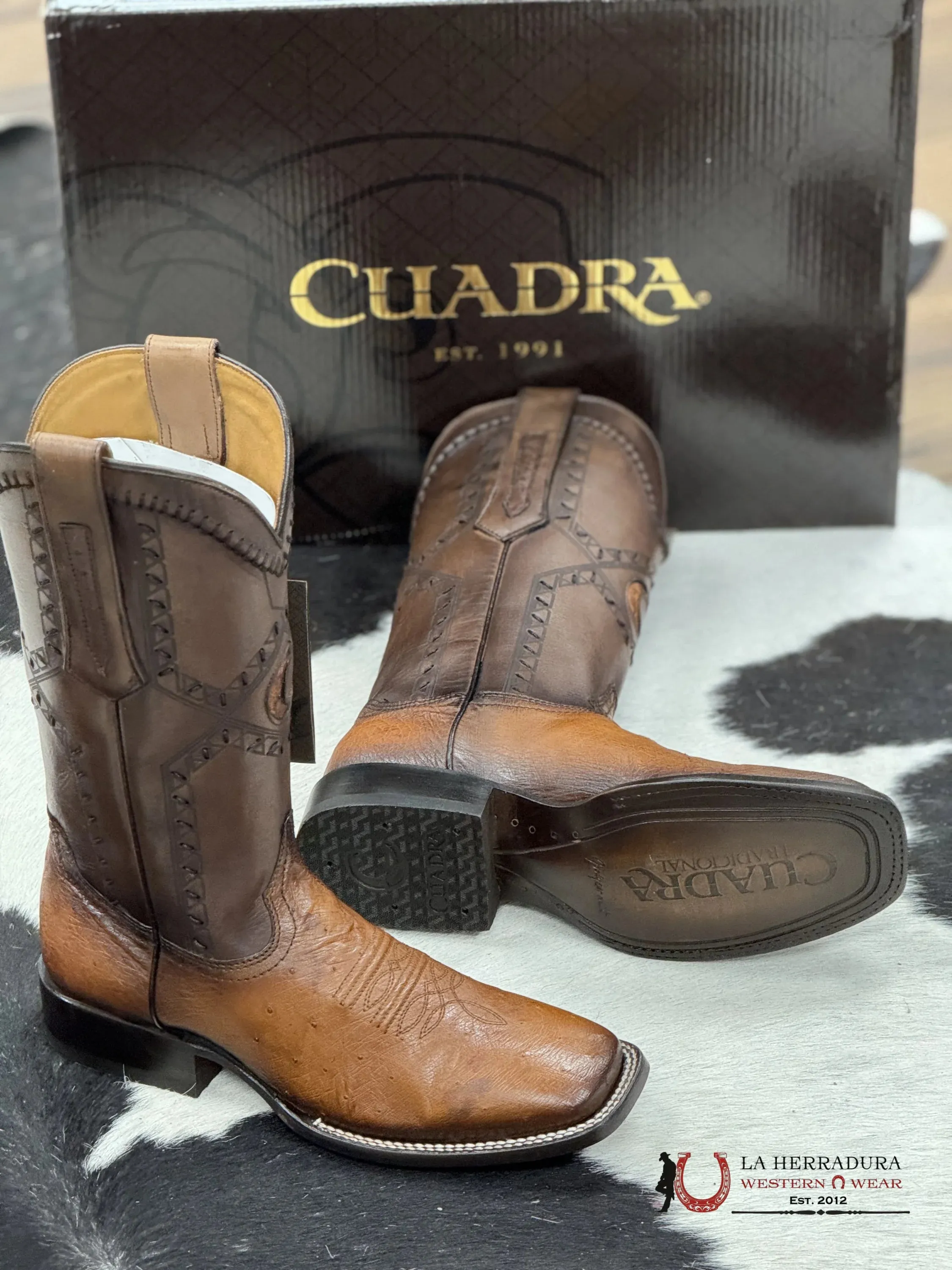 CUADRA BOOTS PANZA DE AVESTRUZ FLAME HONEY LASER & WOVEN SQUARE TOE