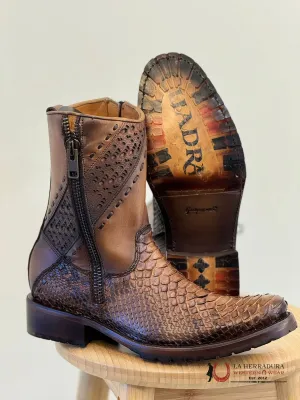 CUADRA SHORT BOOTS PYTHON BROWN LASER & WOVEN ROUND TOE