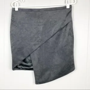 Dark Gray Faux Suede Asymmetrical Mini Wrap Skirt