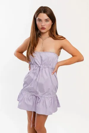 Drawstring Baby Doll Tube Mini Dress
